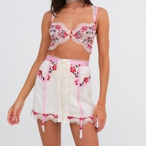 NWT For Love & Lemons Festival Rose Garter Skirt S / Ivory